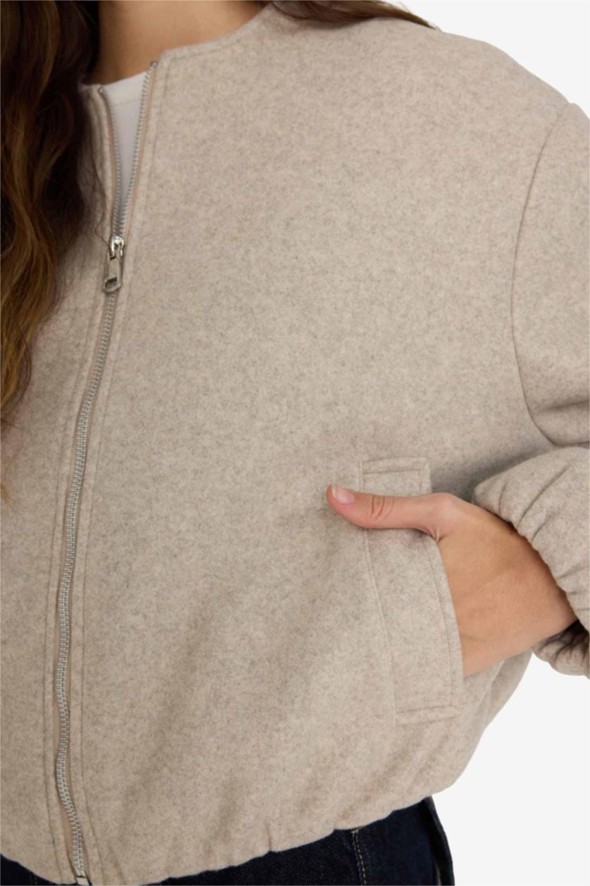 WOMAN Beige Regular Fit Cachet Jacket