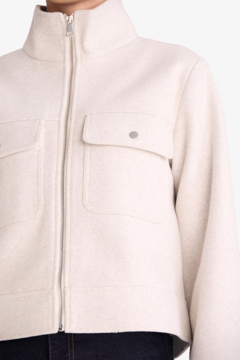 Kadın Ekru Kısa Kaşe Mont