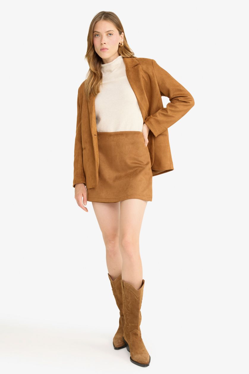 FEMME Marron Mini Jupe-Short en suédine taille normale