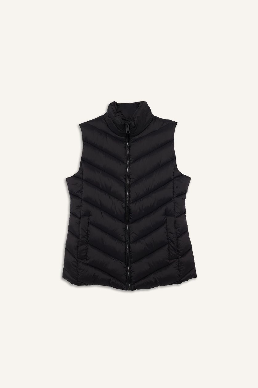 Kadın Siyah Su Geçirmez Regular Fıt Fermuarlı Yelek