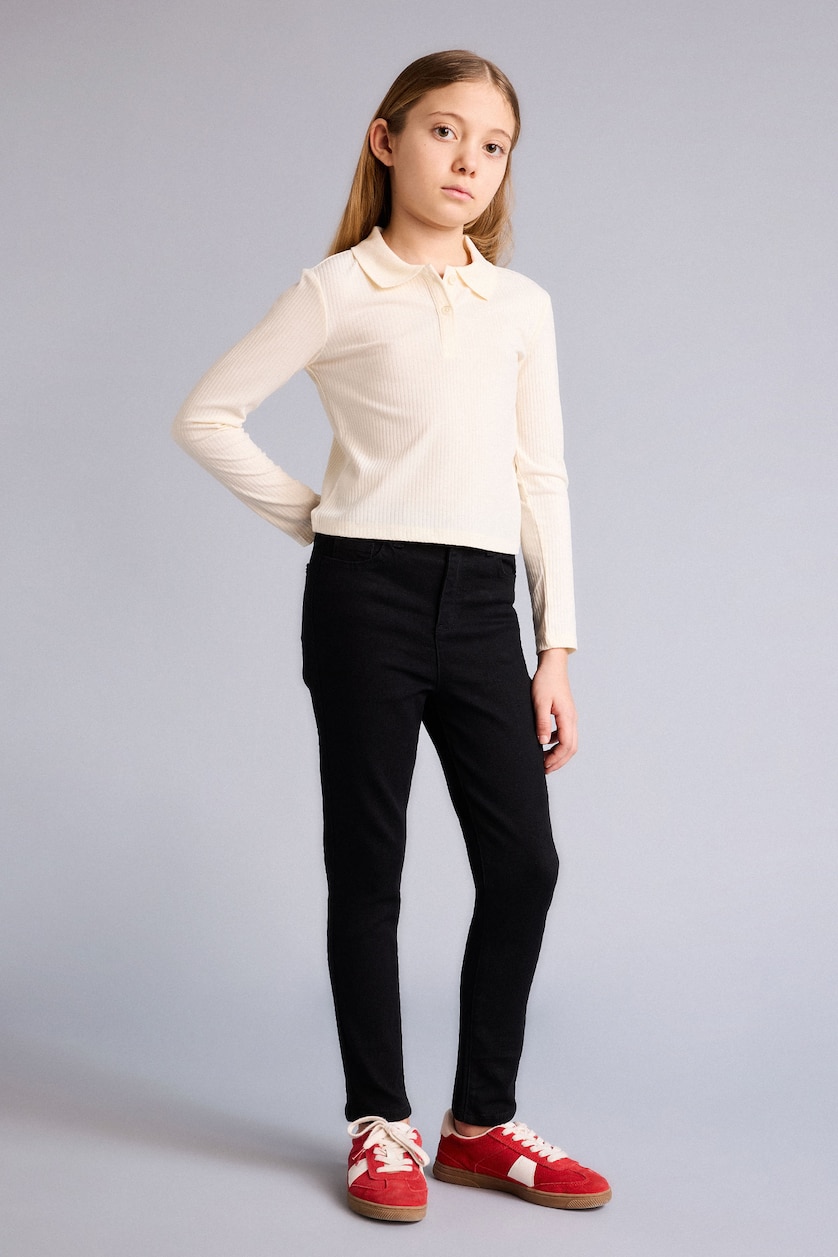 FILLES Écru Polo manches longues côtelé Coupe slim pour fille