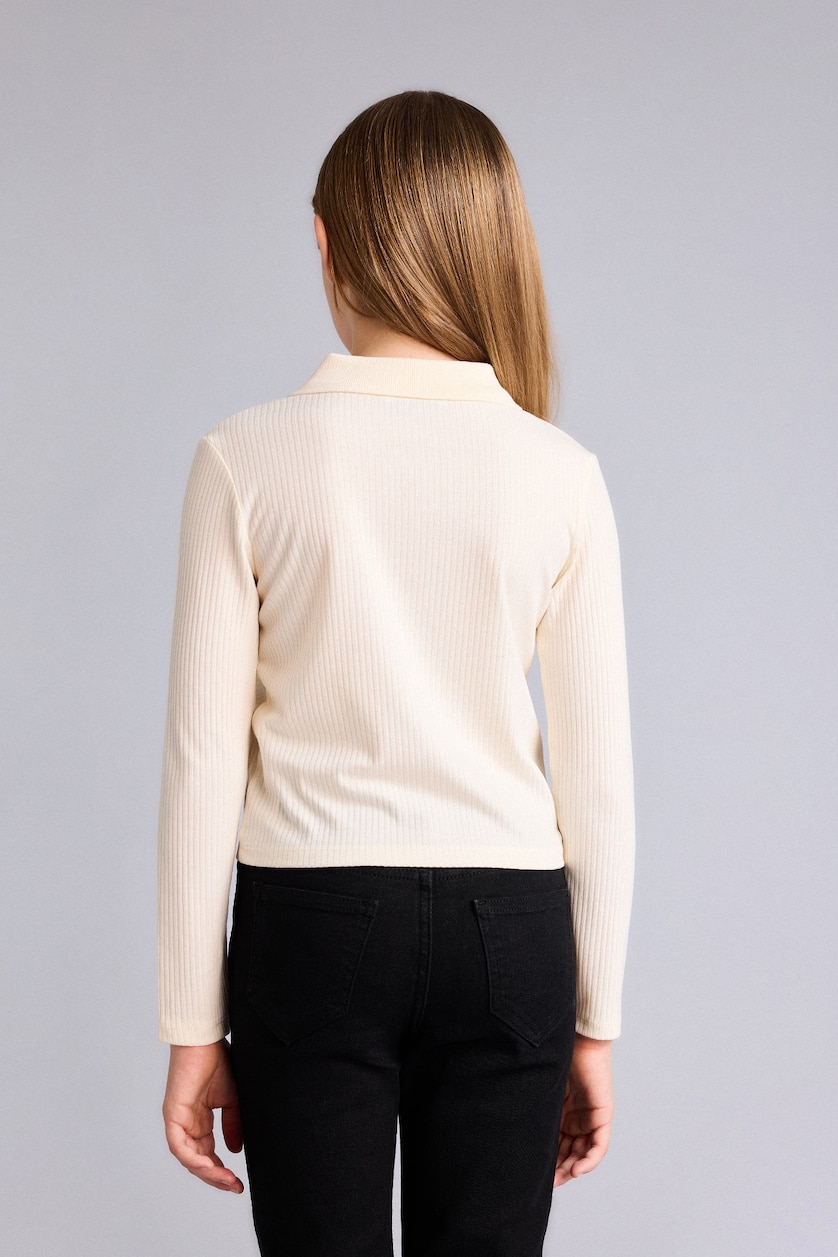 FILLES Écru Polo manches longues côtelé Coupe slim pour fille