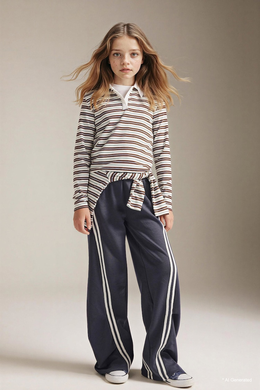 FILLES Marron Polo manches longues côtelé Coupe slim pour fille