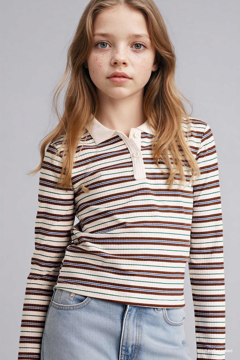 FILLES Marron Polo manches longues côtelé Coupe slim pour fille