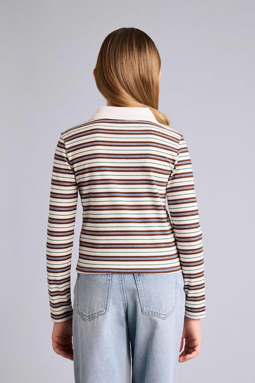 GIRLS & TEENS Brown Girl Slim Fit Long Sleeve Polo T-Shirt