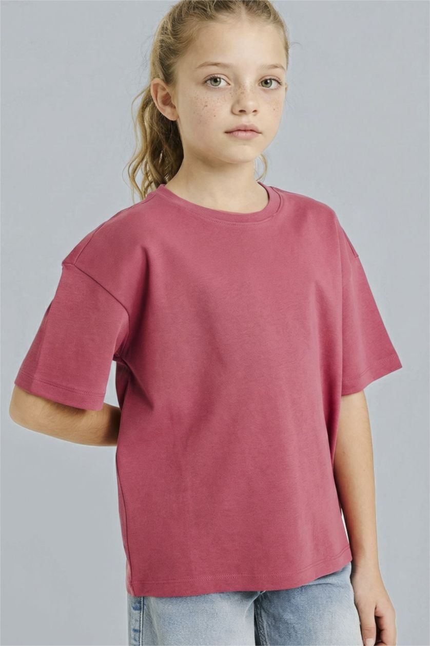 Девочки и подростки Фиолетовый Футболка Oversize для девочек с круглым вырезом