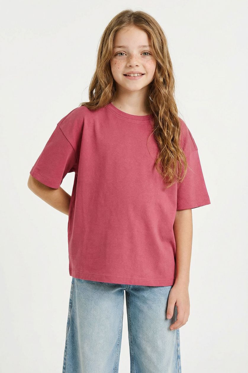 GIRLS & TEENS Purple Girl Oversize Fit Crew Neck Short Sleeve T-Shirt