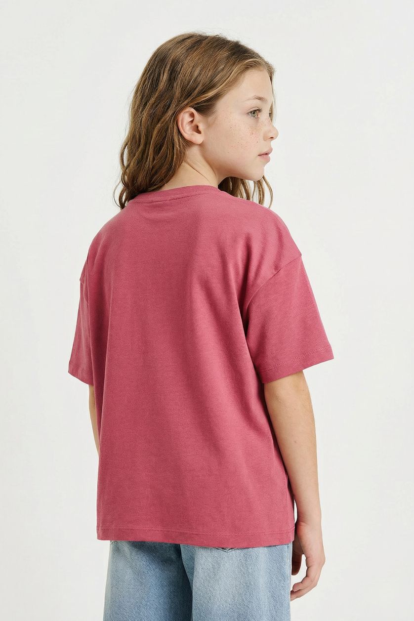 GIRLS & TEENS Purple Girl Oversize Fit Crew Neck Short Sleeve T-Shirt