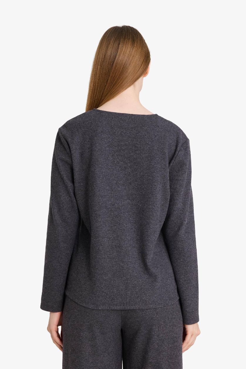 حريمي ميلانج أنثرا كارديجان بيكيه قصة عادية بياقة V