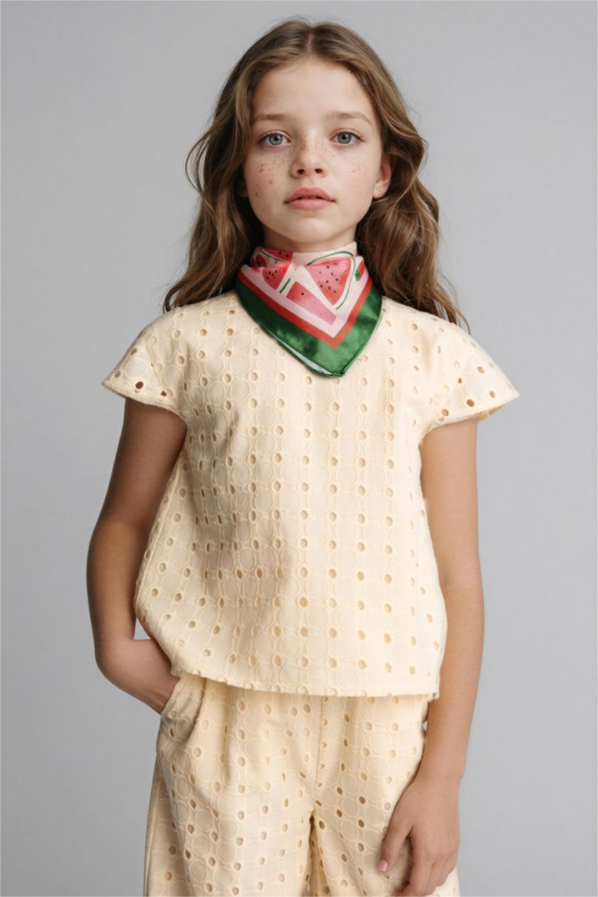 Young Girls - Teen Girls Ecru Girl Regular Fit Short Sleeve Blouse