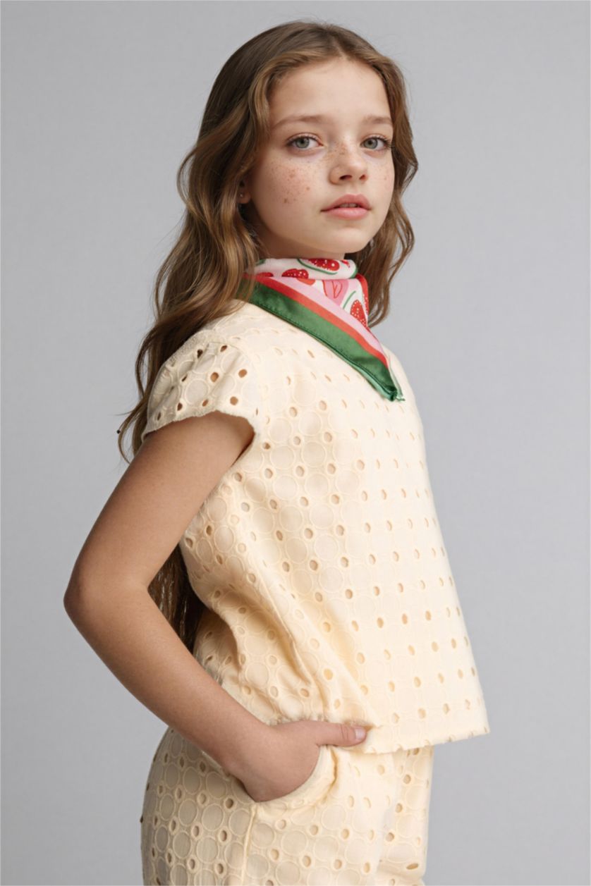 Young Girls - Teen Girls Ecru Girl Regular Fit Short Sleeve Blouse