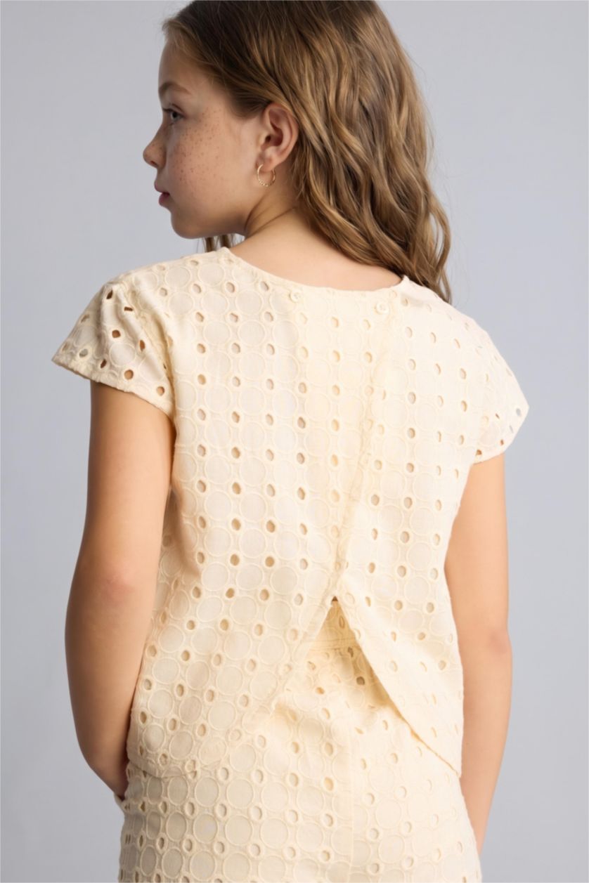 Young Girls - Teen Girls Ecru Girl Regular Fit Short Sleeve Blouse