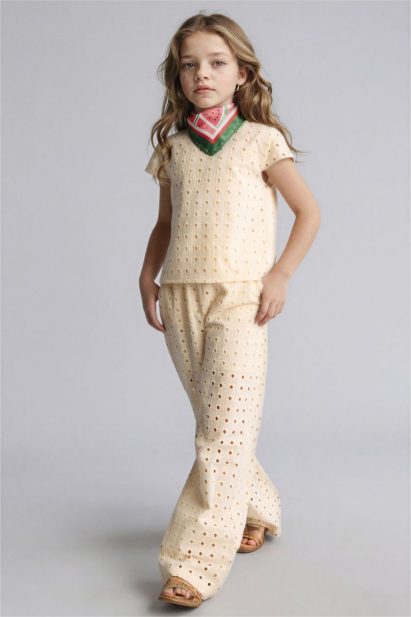 Young Girls - Teen Girls Ecru Regular Fit brode Trousers