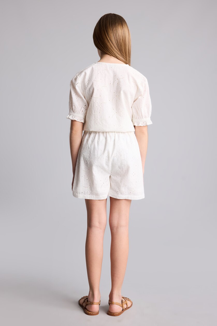 Young Girls - Teen Girls White Girl 100% Cotton Embroidered White Shorts