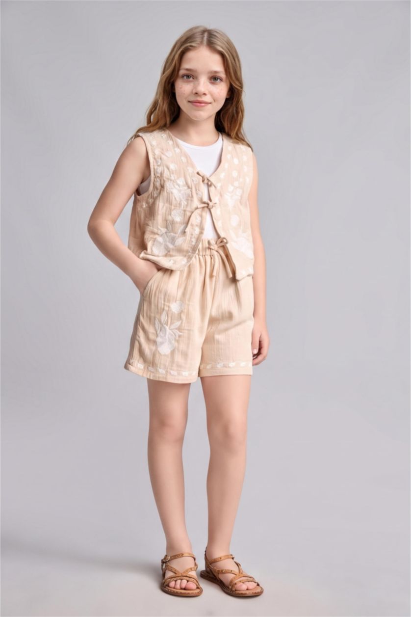 Young Girls - Teen Girls Beige Girl Floral Patterned Beige Blouse