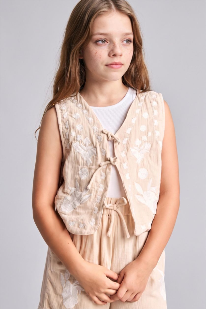 Young Girls - Teen Girls Beige Girl Floral Patterned Beige Blouse