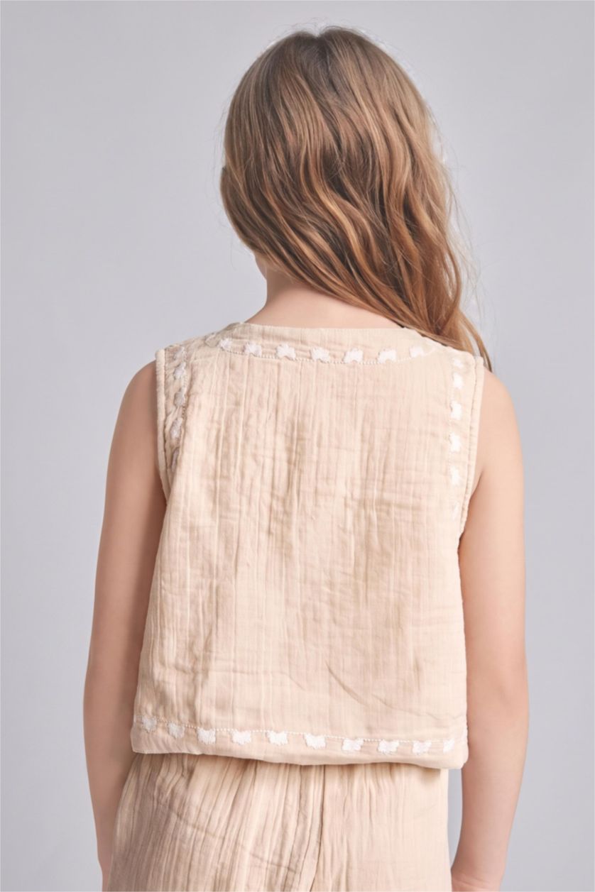 Young Girls - Teen Girls Beige Girl Floral Patterned Beige Blouse