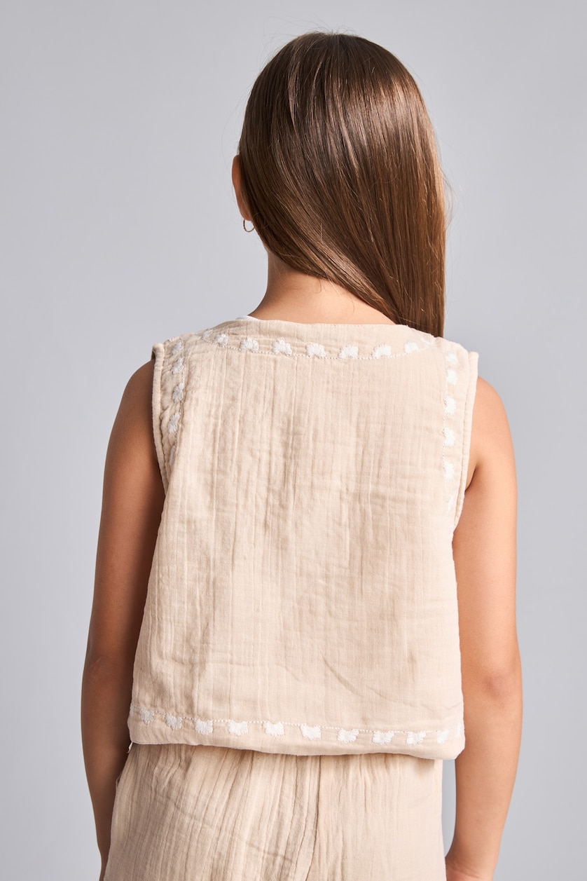 Young Girls - Teen Girls Beige Girl Regular Fit Beige Printed 100% Cotton Sleeveless Blouse