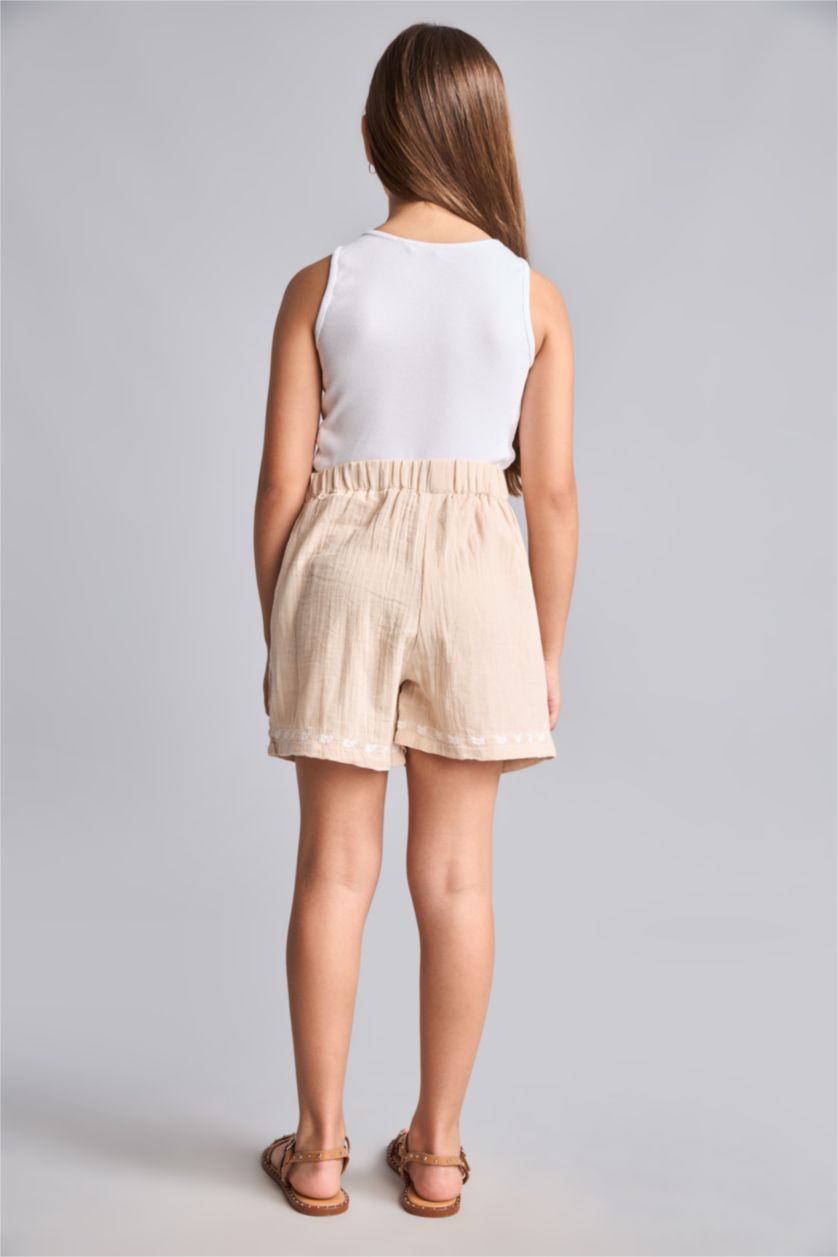 Girls & Teens Beige Girl Regular Fit Embroidered Beige Shorts