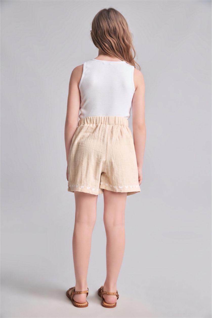 Young Girls - Teen Girls Beige Girl Regular Fit Embroidered Beige Shorts