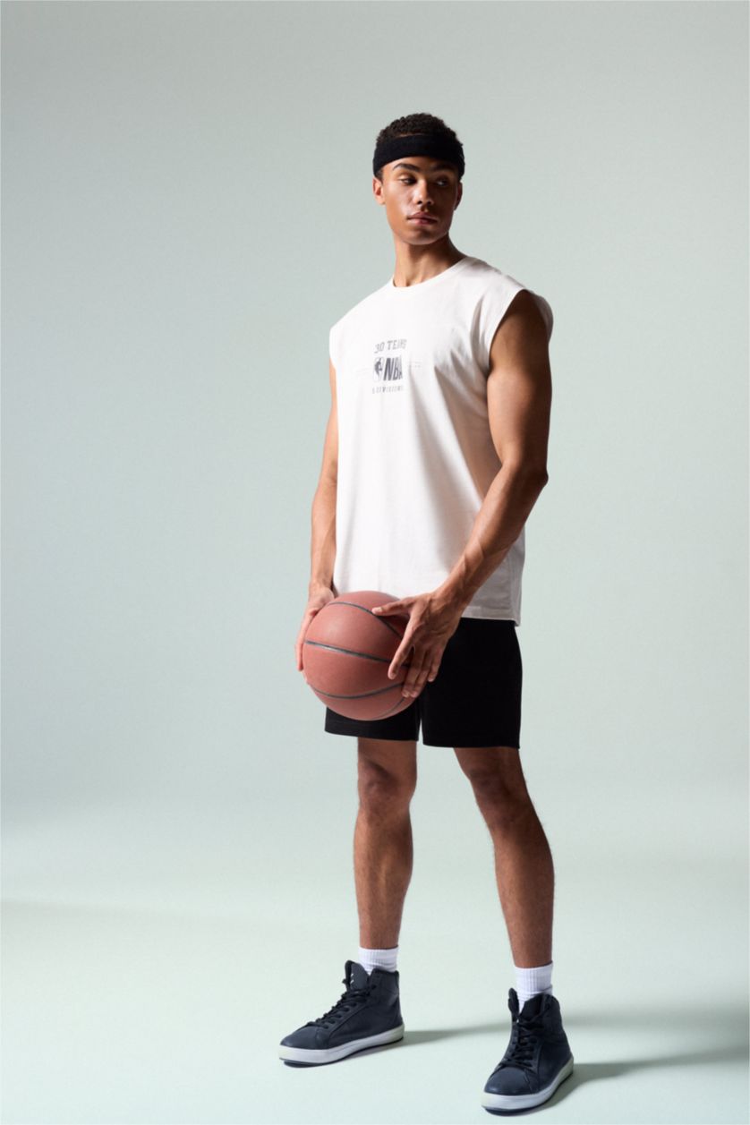 HOMME Écru Débardeur oversize NBA Wordmark imprimé à col rond