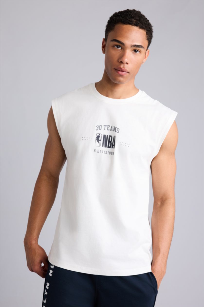Erkek Ekru Oversize NBA Baskılı Atlet