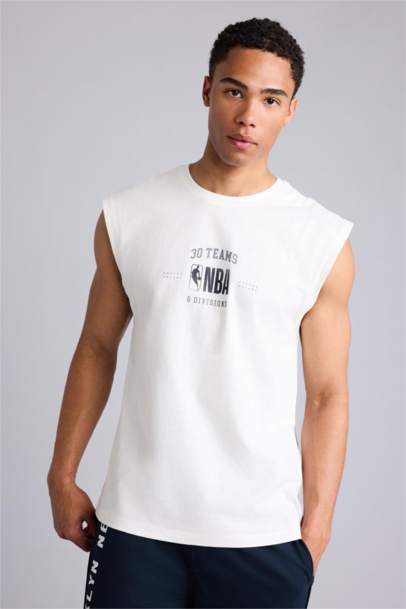 HOMME Écru Débardeur oversize NBA Wordmark imprimé à col rond