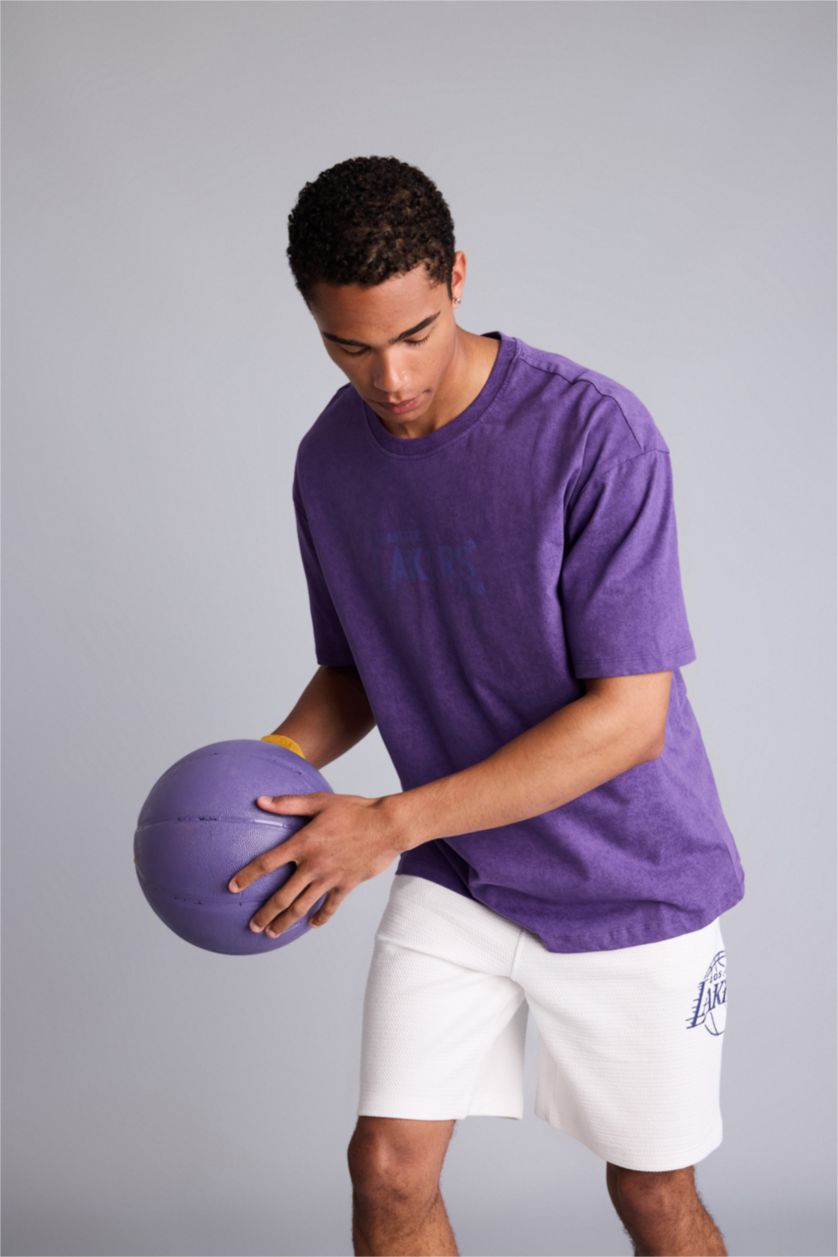 Men Dark Purple Short Sleeved NBA Los Angeles Lakers T-Shirt