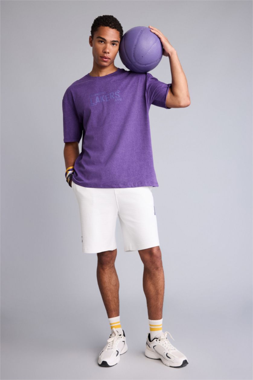 Men Dark Purple Short Sleeved NBA Los Angeles Lakers T-Shirt