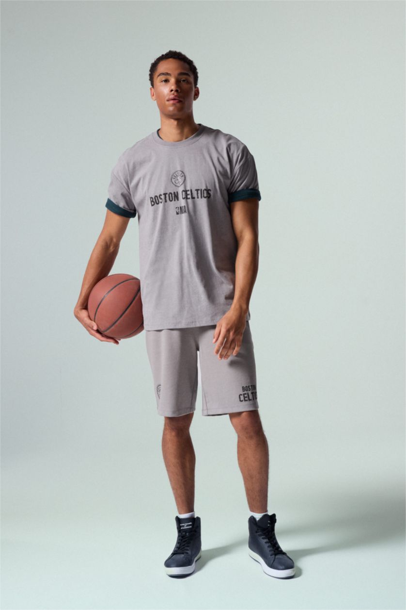 Men Grey Boston Celtics Licensed Oversize Fit Short Sleeve T-Shirt