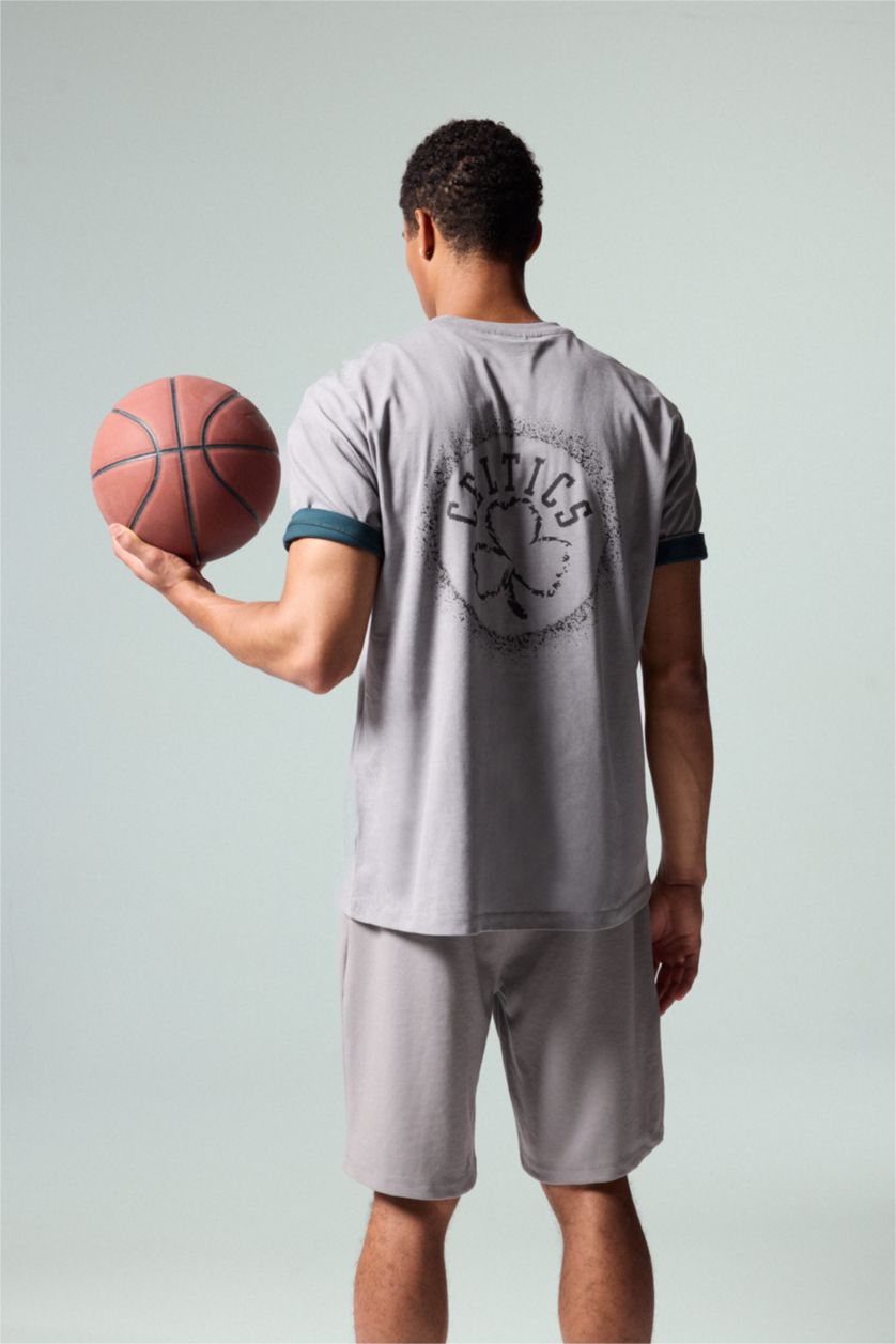 Men Grey Boston Celtics Licensed Oversize Fit Short Sleeve T-Shirt