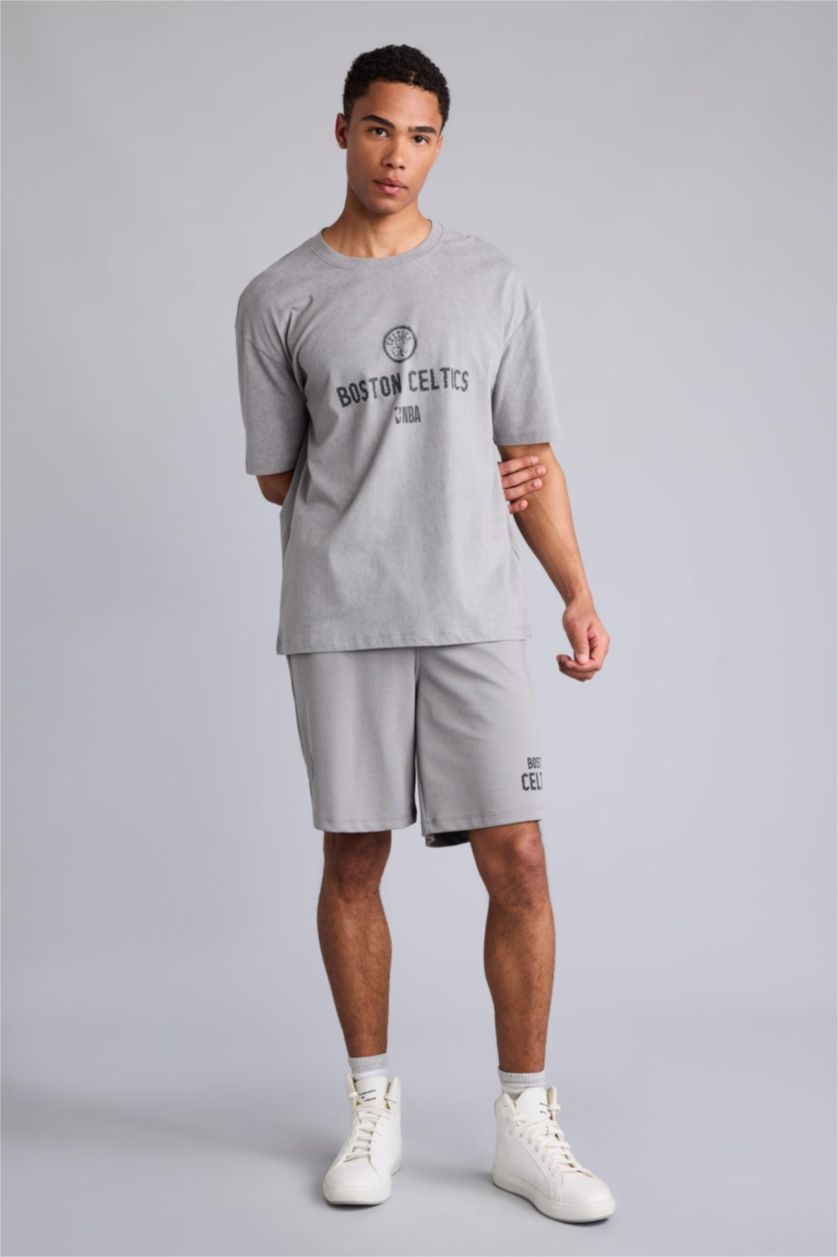 Men Grey Boston Celtics Licensed Oversize Fit Short Sleeve T-Shirt