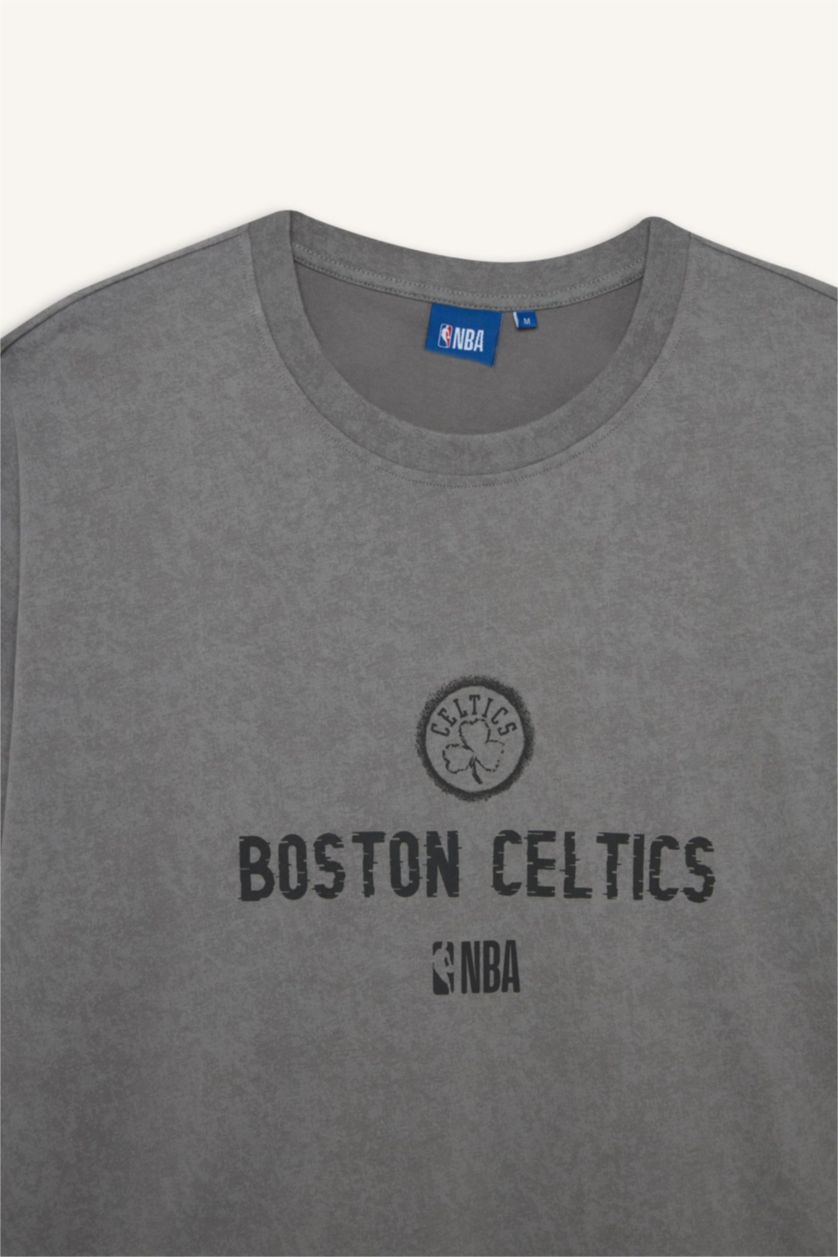 Men Grey Boston Celtics Licensed Oversize Fit Short Sleeve T-Shirt