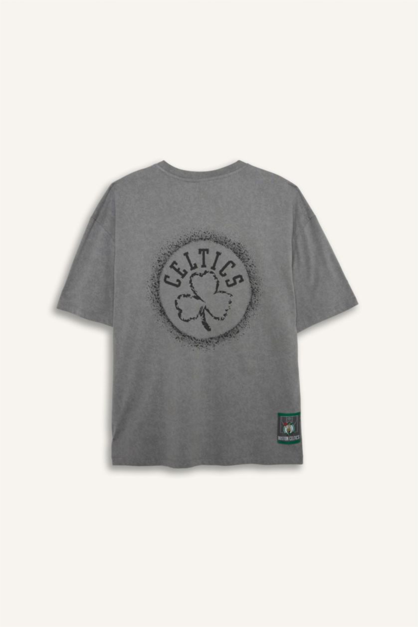 Men Grey Boston Celtics Licensed Oversize Fit Short Sleeve T-Shirt