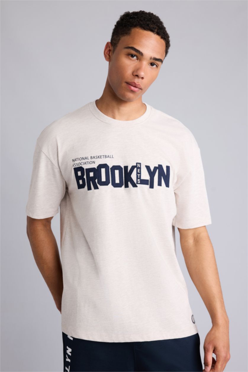 رجال ميلانج بيج Short Sleeved NBA Brooklyn Nets T-Shirt