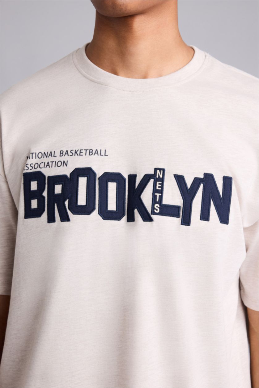 رجال ميلانج بيج Short Sleeved NBA Brooklyn Nets T-Shirt