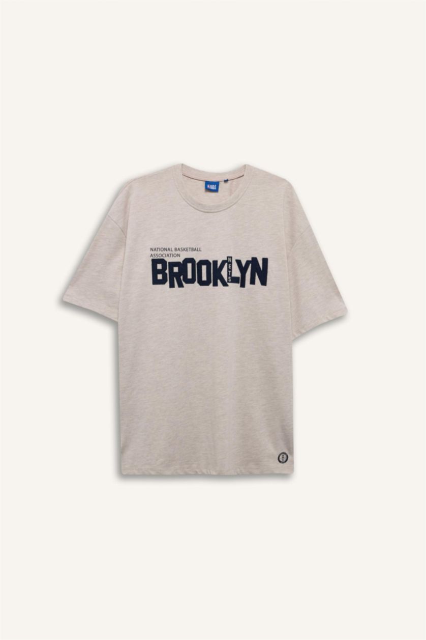 رجال ميلانج بيج Short Sleeved NBA Brooklyn Nets T-Shirt