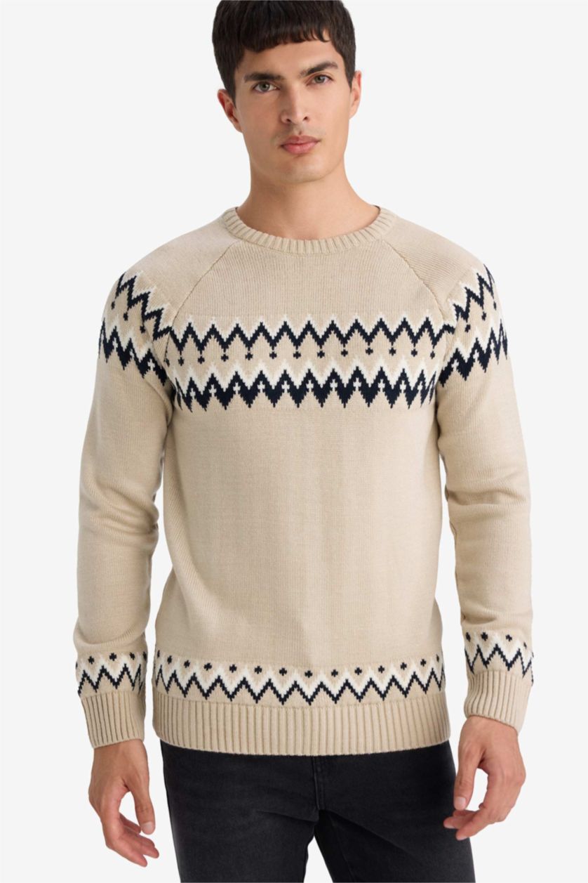 MAN Beige Standard Fit Crew Neck Knitwear Pullover