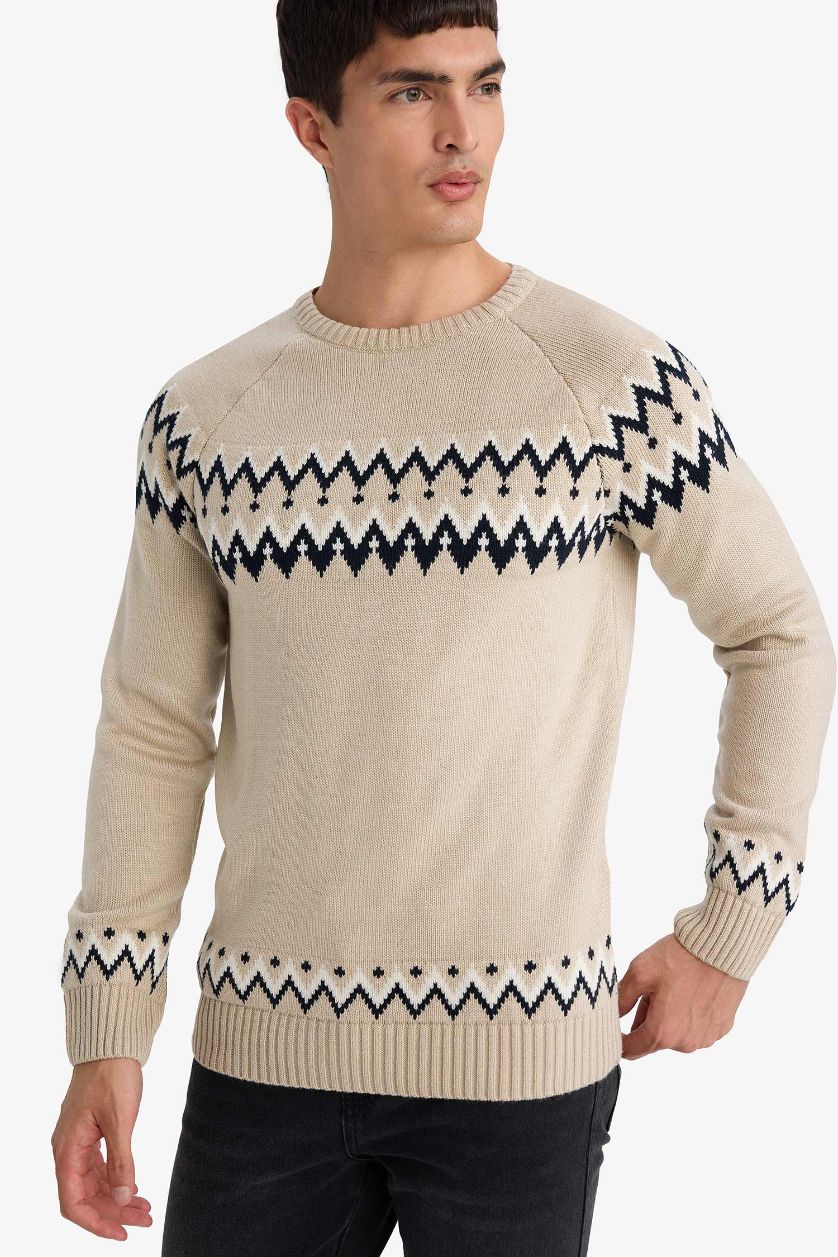 MAN Beige Standard Fit Crew Neck Knitwear Pullover
