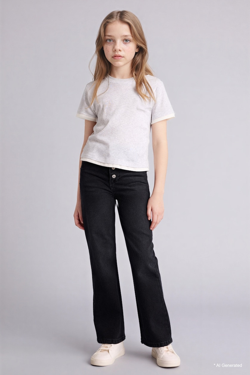 GIRLS & TEENS Light Grey Melange Girl Slim Fit Ribbed T-Shirt
