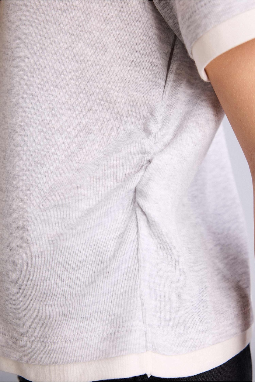 Girls & Teens Light Grey Melange Girl Slim Fit Ribbed T-Shirt