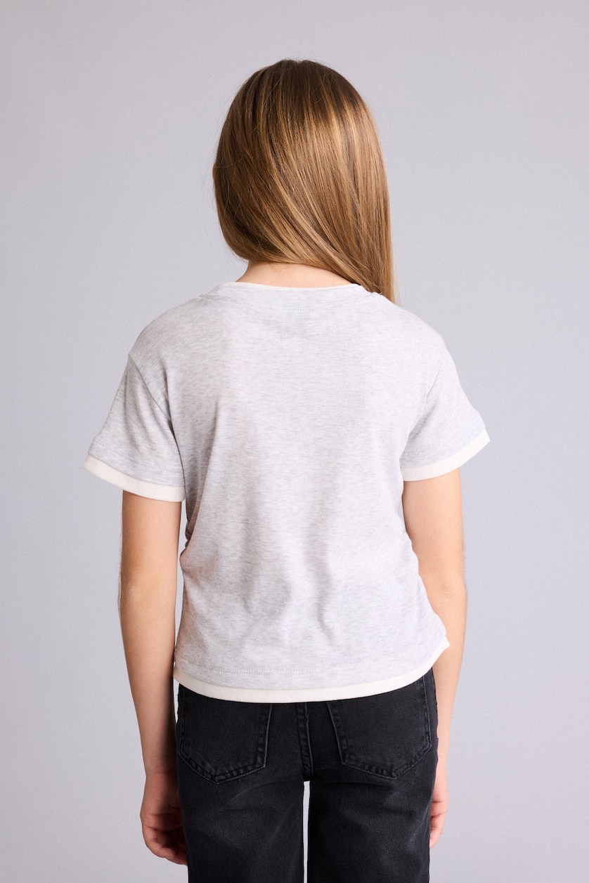 Girls & Teens Light Grey Melange Girl Slim Fit Ribbed T-Shirt