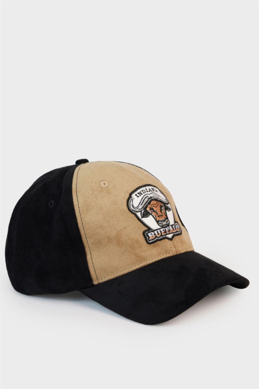 Erkek Kahve Erkek Etiket Baskılı Süet Cap Şapka