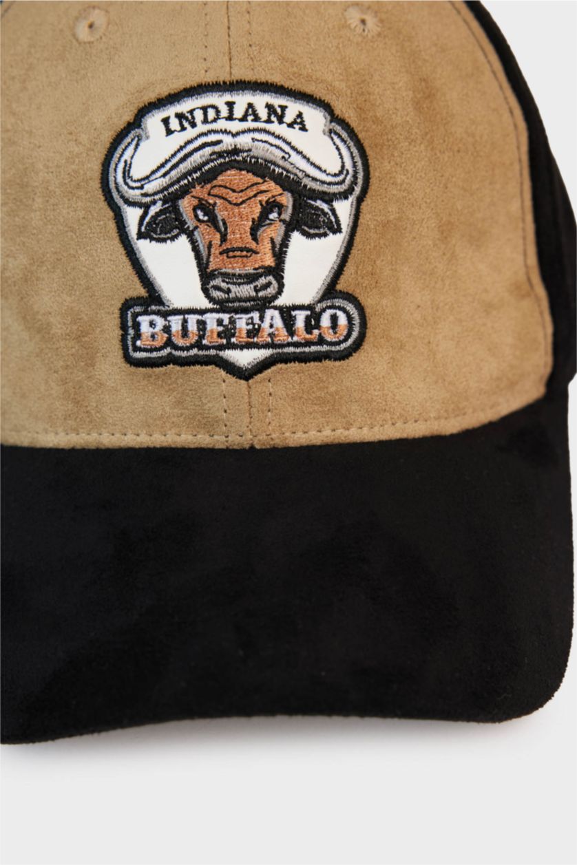 Erkek Kahve Erkek Etiket Baskılı Süet Cap Şapka