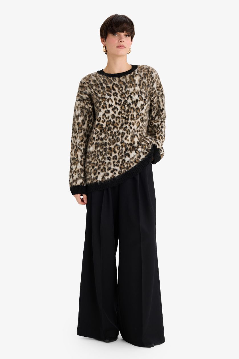 Әйелдерге қара Wide Leg жоғары белді қос қалталы ұзын шалбар