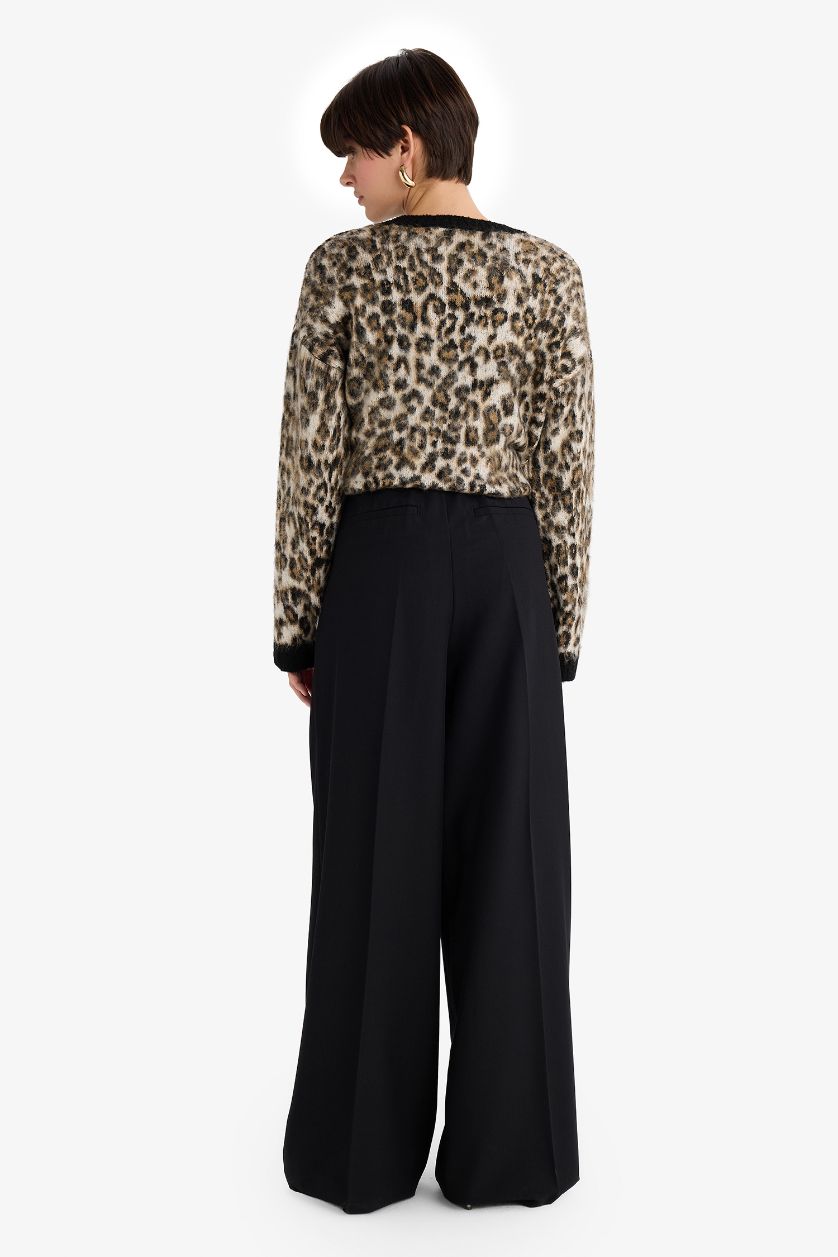 Әйелдерге қара Wide Leg жоғары белді қос қалталы ұзын шалбар