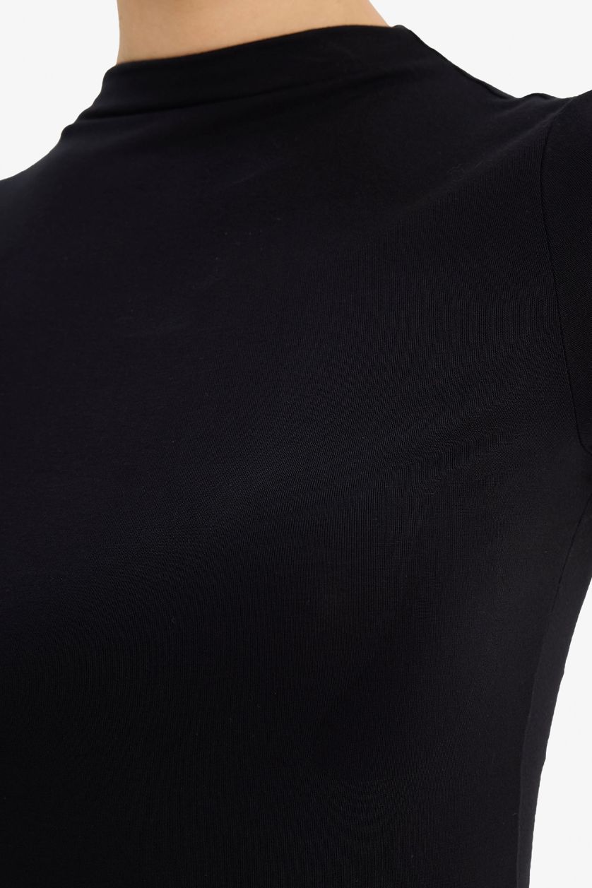 FEMME Noir T-shirt manches courtes à demi-col montant Coupe slim