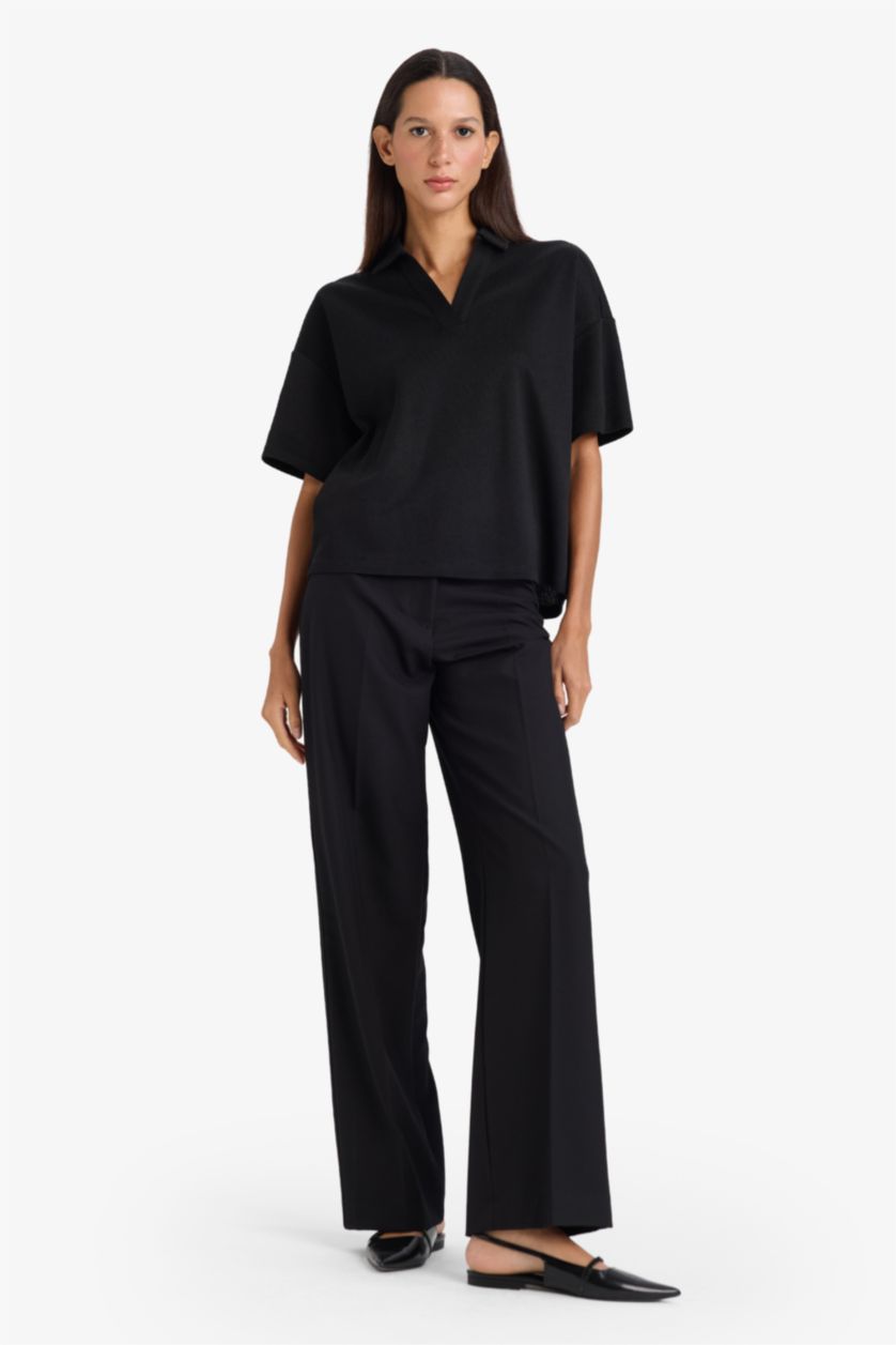 نساء أسود Relax Fit Pique Short Sleeves Polo T-shirt