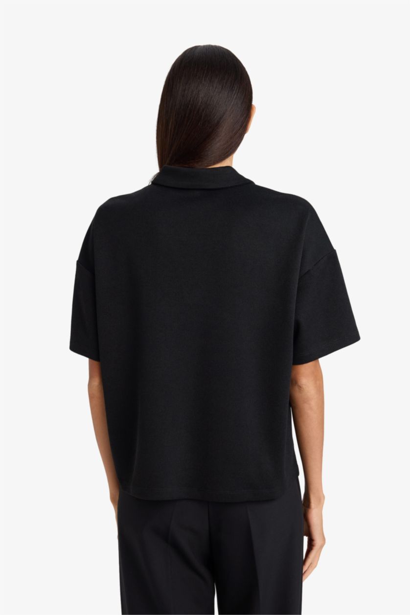 نساء أسود Relax Fit Pique Short Sleeves Polo T-shirt