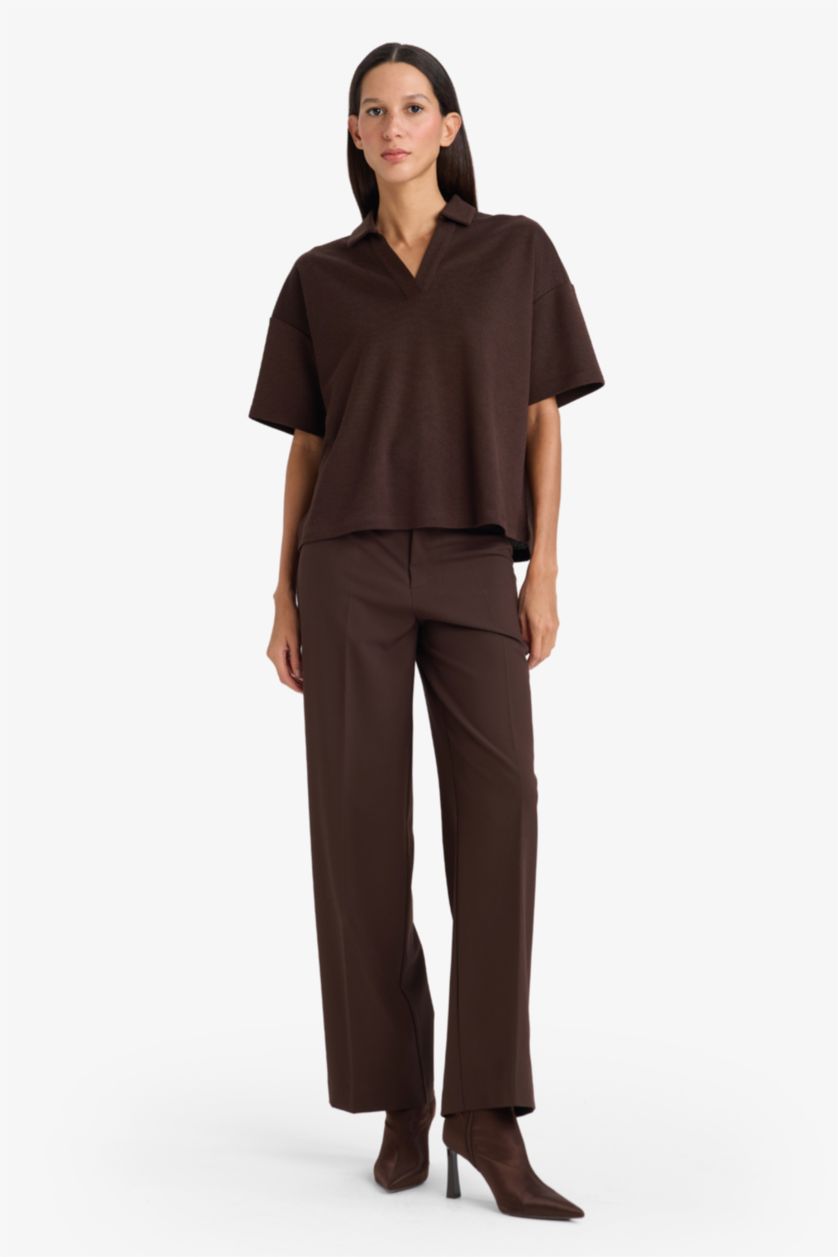 WOMAN Brown Relax Fit Pique Short Sleeves Polo T-shirt